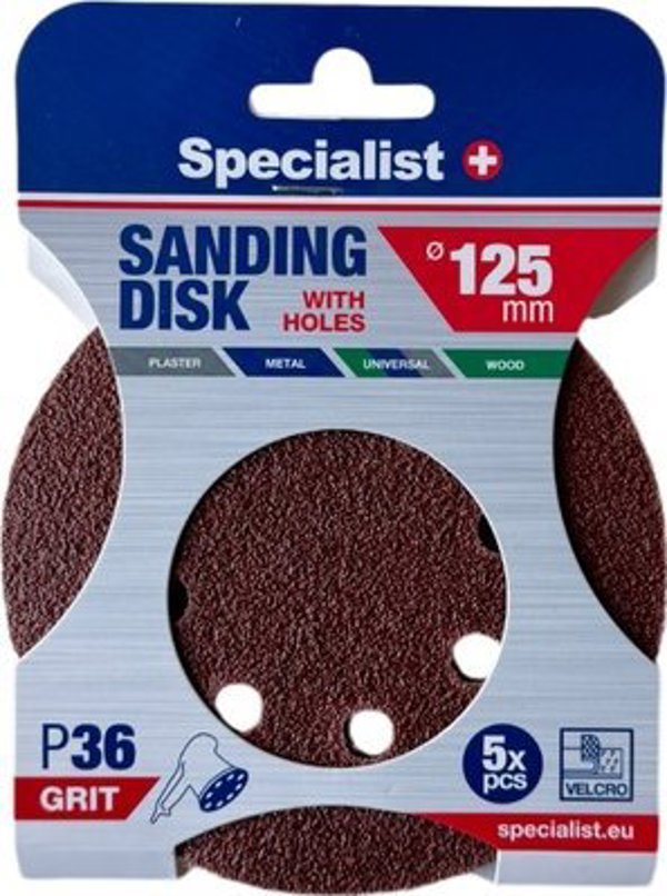 Specialist+ SPECIALIST+ sanding paper with holes P36, 125 mm, 5 pcs.