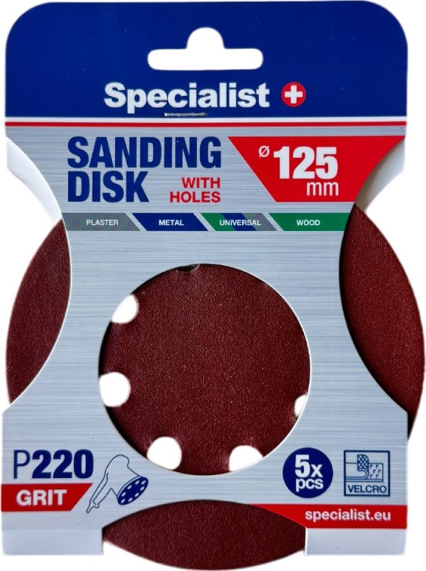 Γυαλόχαρτο Specialist+ με τρύπες P220, 125 mm, 5 τεμ.