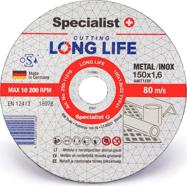 Specialist+ SPECIALIST+ μεταλλικός δίσκος LONG LIFE, 150x1.6x22 mm