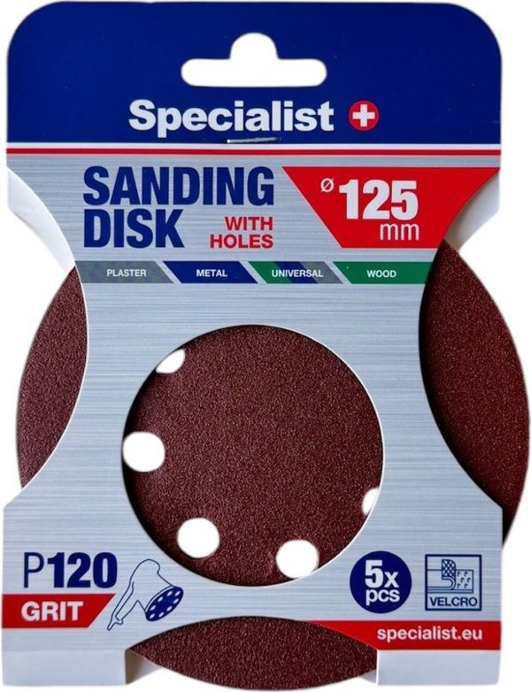 Specialist+ SPECIALIST+ sanding paper with holes P120, 125 mm, 5 pcs.