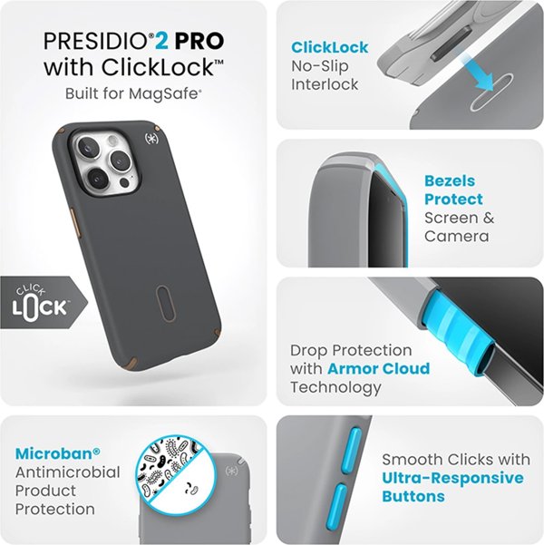 Speck Speck Presidio2 Pro ClickLock & MagSafe - Θήκη iPhone 15 Pro (Charcoal Grey / Cool Bronze)