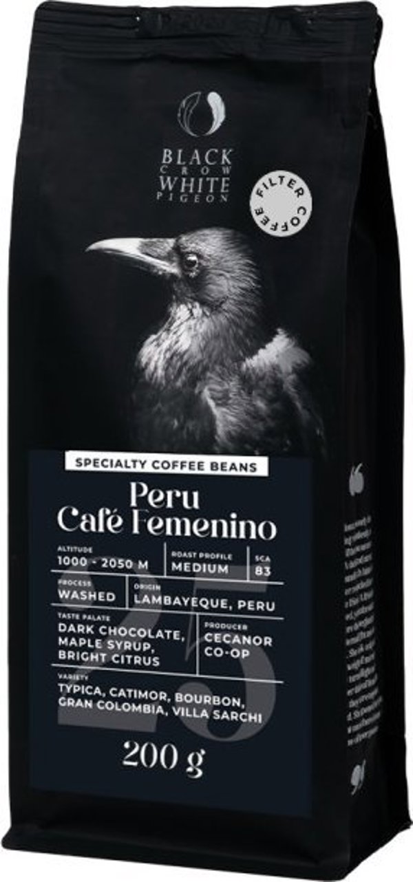 Εξειδικευμένοι κόκκοι καφέ Black Crow White Pigeon Περού Cafe Femenino (Φίλτρο), 200 γρ