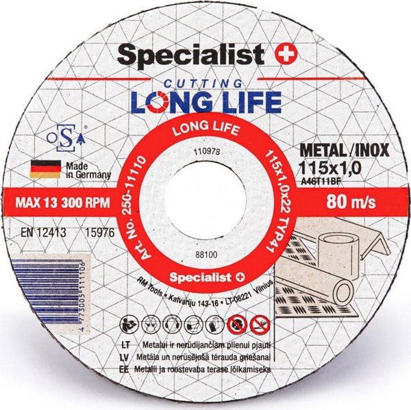 Specialist+ SPECIALIST+ μεταλλικός δίσκος LONG LIFE, 115x1x22 mm