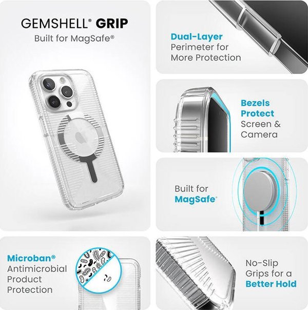 Speck Speck Gemshell Grip + MagSafe - Θήκη για iPhone 15 Pro (Διαφανές / Φινίρισμα Χρωμίου)