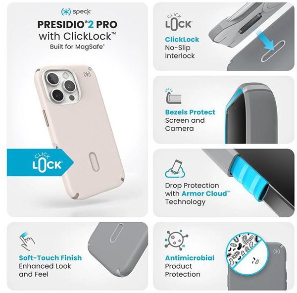 Speck Speck Presidio2 Pro ClickLock & MagSafe - Θήκη iPhone 16 Pro (Bleached Bone / Heirloom Gold / Hazel Brown)