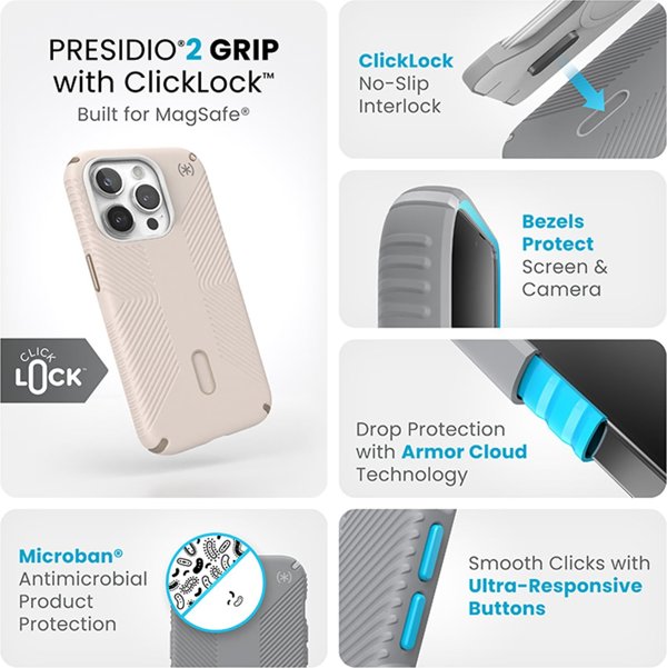 Speck Speck Presidio2 Grip ClickLock & Magsafe - Θήκη iPhone 15 Pro (Bleached Bone / Heirloom Gold / Hazel Brown)
