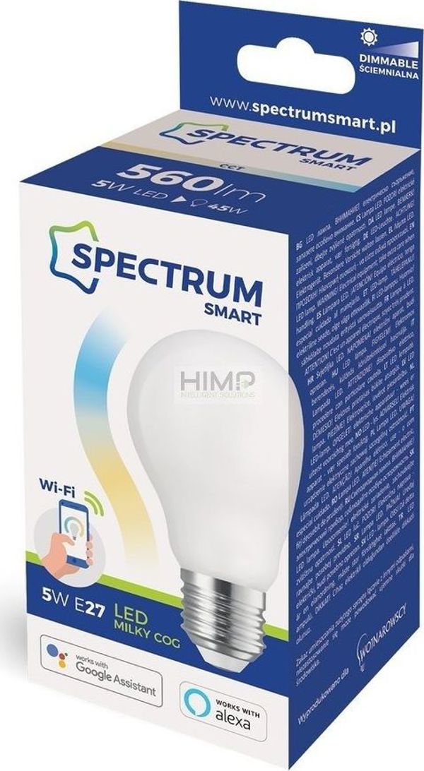 Spectrum Λάμπα LED GLS 5W E-27 COG 230V CCT+DIMM MILKY Wi-Fi Spectrum SMART himp