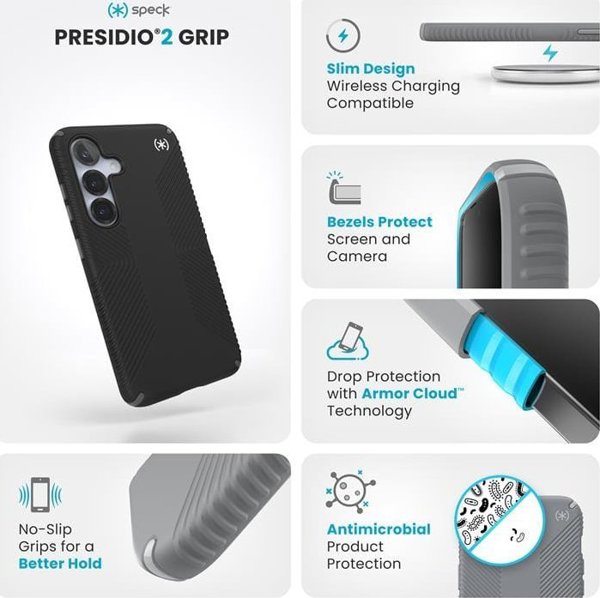 Speck Presidio2 Grip - Θήκη Samsung Galaxy S25 / S24 (Μαύρο/Σχιστό Γκρι/Λευκό)