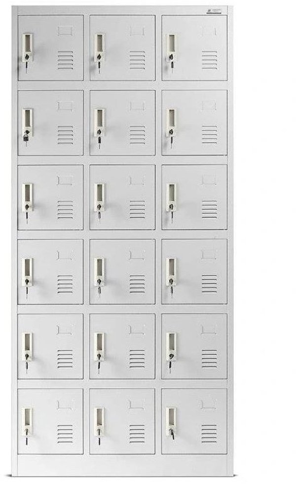 Spind Schließfachschrank mit 18 Fächern KAROL, 900 x 1850 x 400 mm, grau
