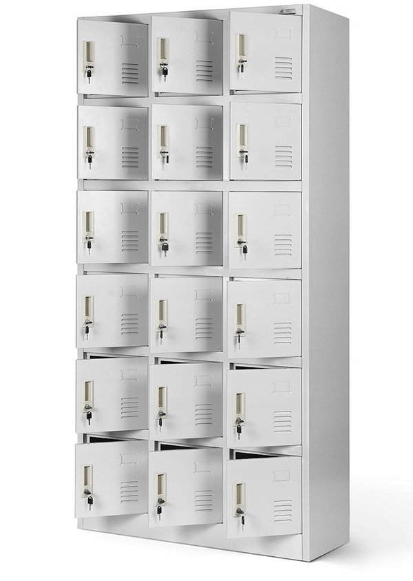 Spind Schließfachschrank mit 18 Fächern KAROL, 900 x 1850 x 400 mm, grau