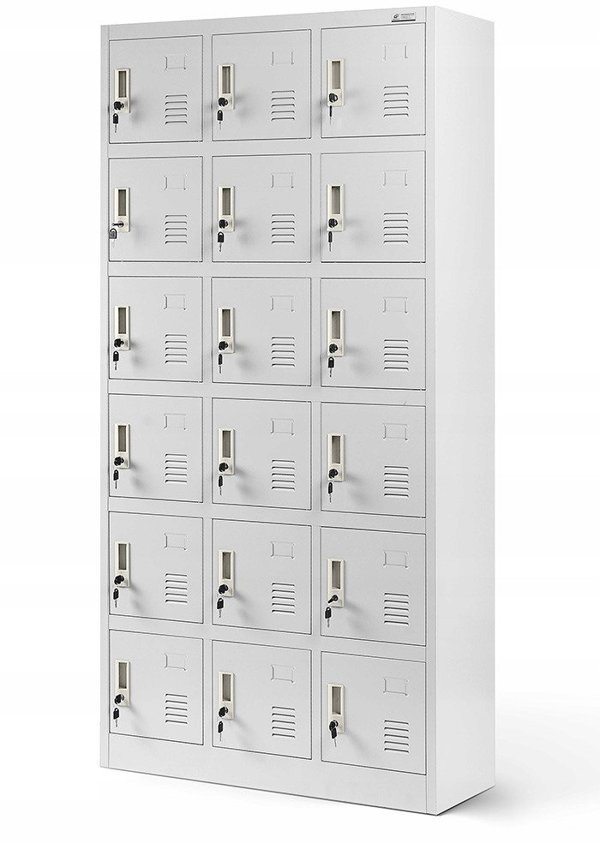 Spind Schließfachschrank mit 18 Fächern KAROL, 900 x 1850 x 400 mm, grau