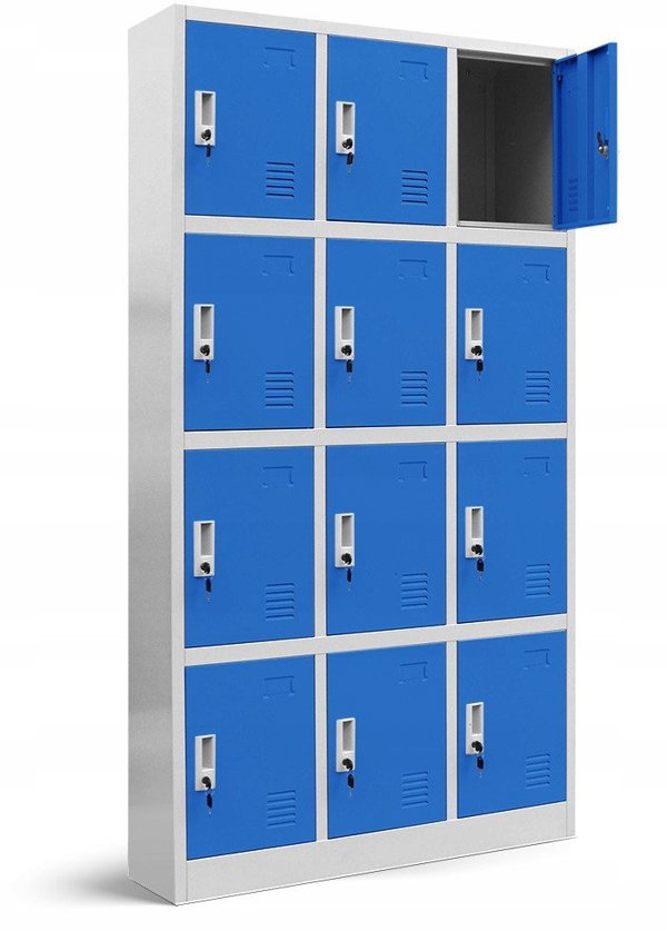Spind Fächerschrank Schließfachschrank mit 12 Fächern MARCIN, 900 x 1850 x 400 mm, grau-blau