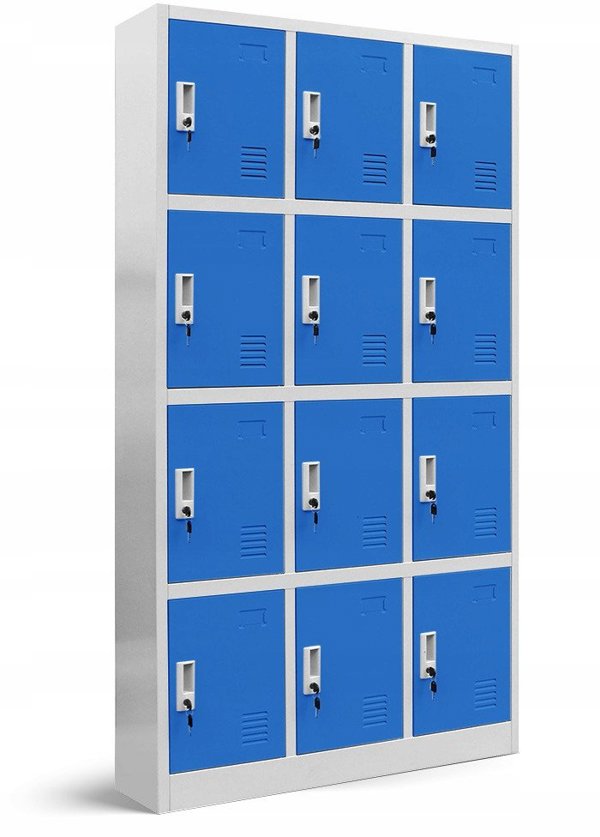 Spind Fächerschrank Schließfachschrank mit 12 Fächern MARCIN, 900 x 1850 x 400 mm, grau-blau