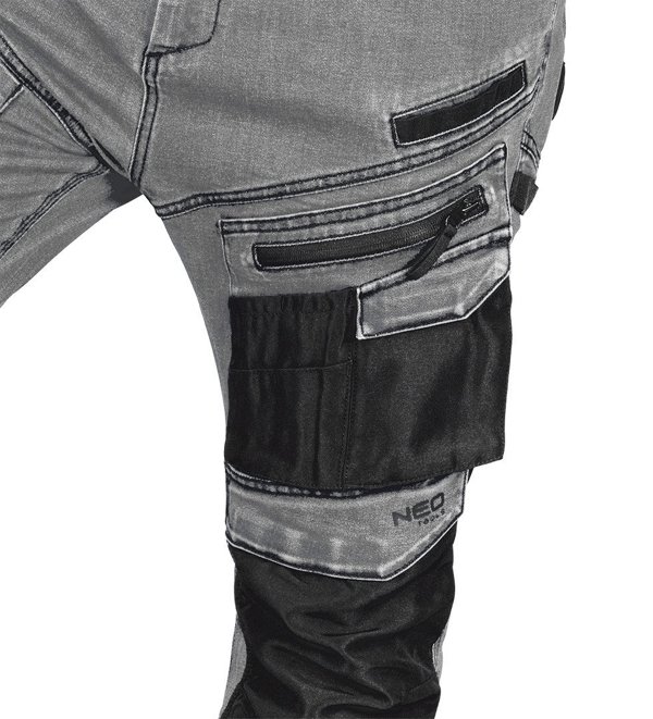 Εργατικά παντελόνια DENIM, ενισχύσεις Oxford, γκρι, μέγεθος M