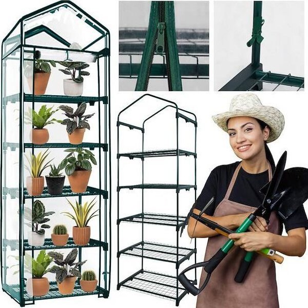 Springos Θερμοκήπιο κήπου 5 ράφια με φύλλο 130g/m2 ράφι μπαλκονιού 190x70x50cm πράσινο UNIWERSALNY