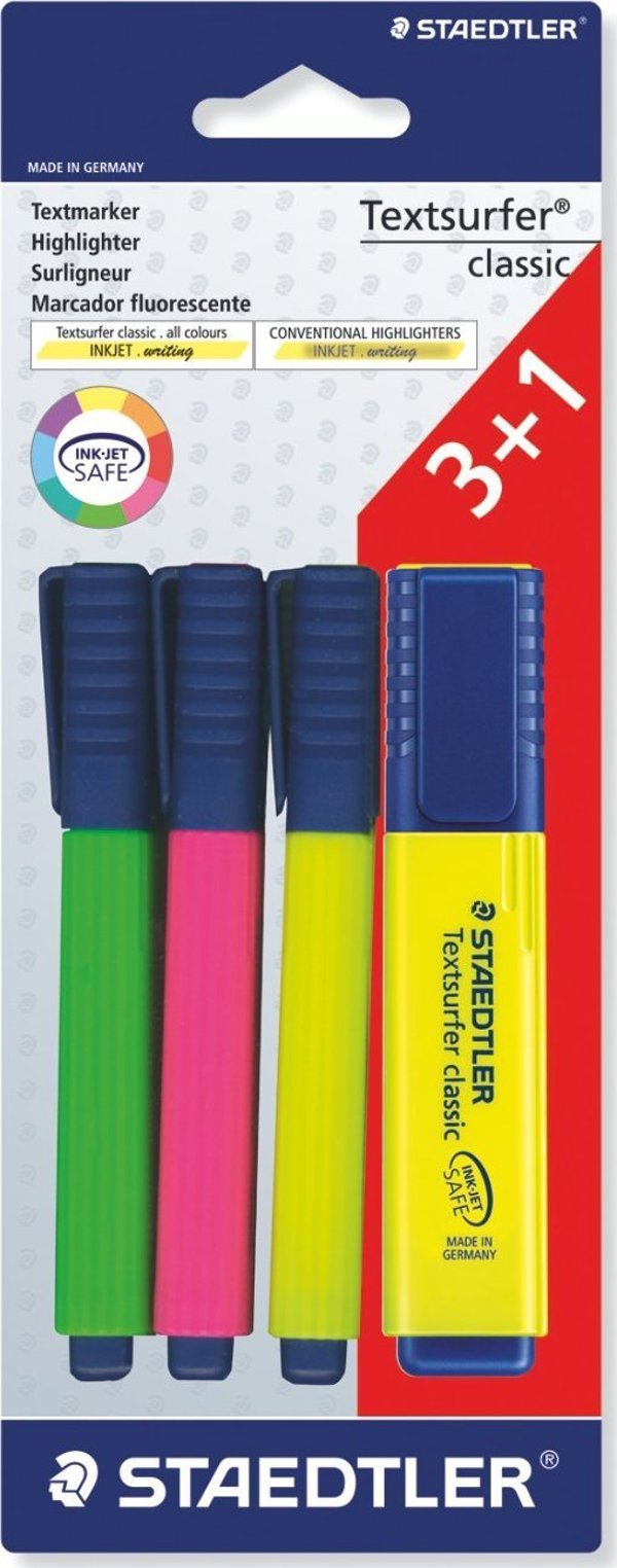 Staedtler Textsurfer Classic Υπογραμμιστικά Μαρκαδοράκια 364, 4 Τεμάχια, Πολύχρωμα, Blister