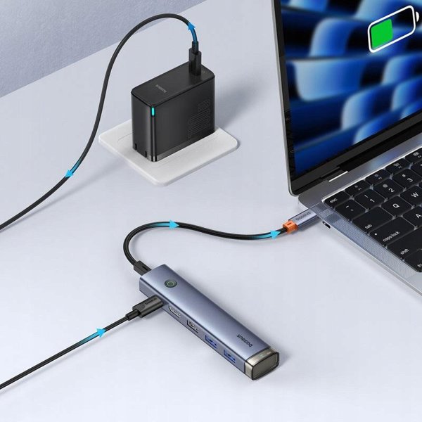 Σταθμός/αναπαραγωγέας Baseus Baseus UltraJoy Series 6-Port HUB AIR Space Grey（Type-C to HDMI4K@30Hz*1+USB3.0*2+USB2.0*1+Type-C3.0*1+PD*1）