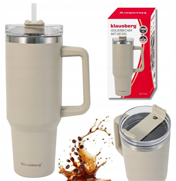 Ανοξείδωτο Θερμός Κούπα 1100ml με Λαβή και Καλαμάκι ΚLAUSBERG KB-7944