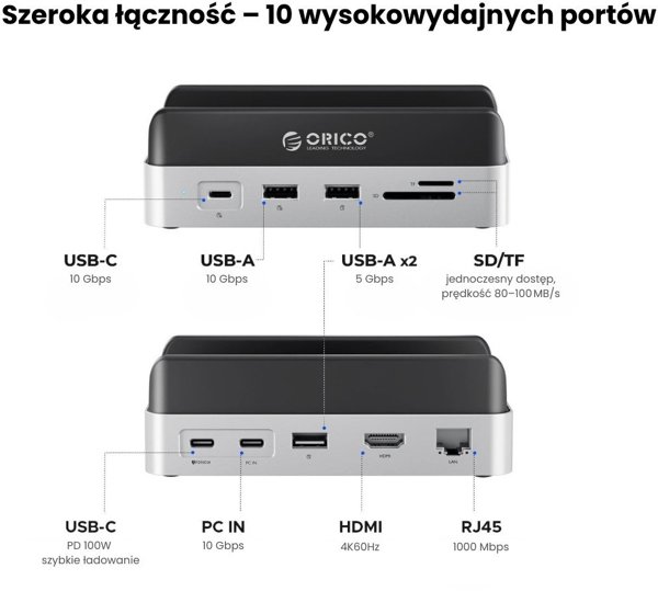 Orico Κατακόρυφη βάση σύνδεσης για MacMini M4, USB-C 10 Gbps, με θήκη M.2 NVMe, μεταλλική