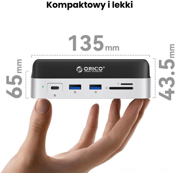 Orico Κατακόρυφη βάση σύνδεσης για MacMini M4, USB-C 10 Gbps, με θήκη M.2 NVMe, μεταλλική