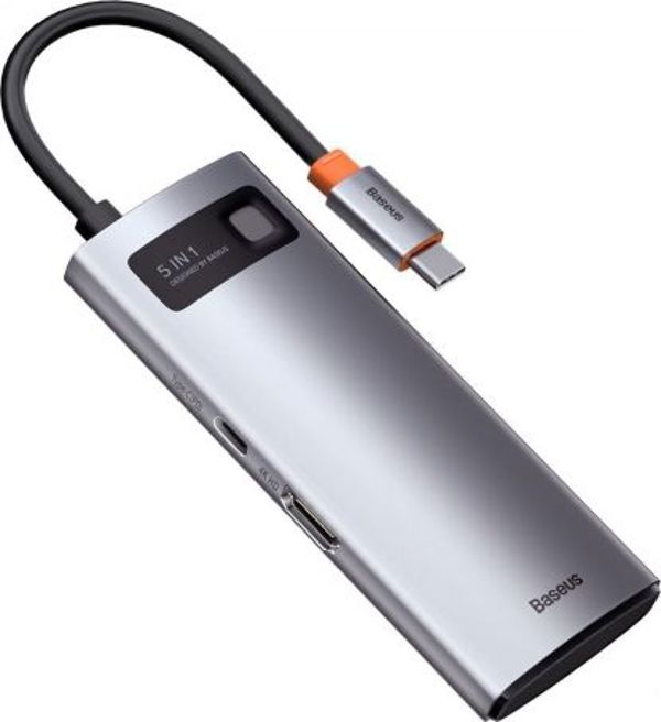 Baseus CAHUB-CX0G USB-C Hub 5-σε-1, Σταθμός Αναπαραγωγής με Θύρες USB & Υποστήριξη 4K HD