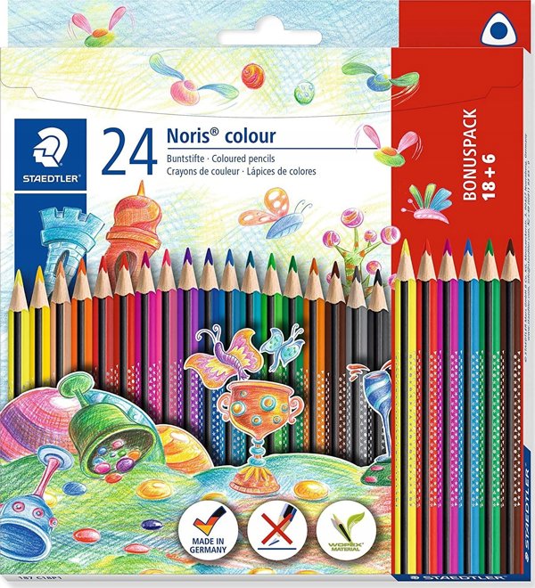 Staedtler Μολύβια Χρωματιστά Noris Colour, Σετ 24 Τεμαχίων (18+6 Δώρο)