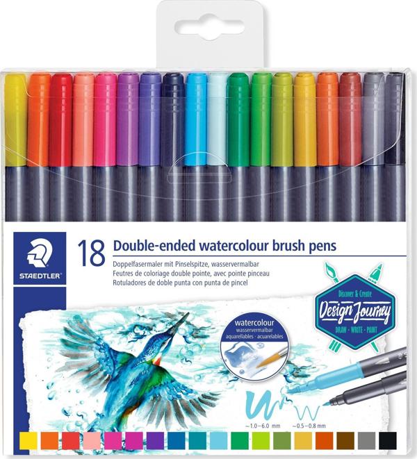 Staedtler Στυλό Με Διπλή Μύτη Fasermaler, Σετ 18 Μαρκαδόροι Υδατοδιαλυτοί