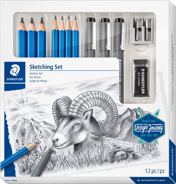 Staedtler Σετ Σχεδίασης Lumograph S 61 100 με Μολύβια, Στυλό, Γόμα & Ξύστρα - 12 Τεμάχια