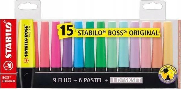 STABILO Υπογραμμιστής STABILO BOSS Μείγμα Χρωμάτων 15τμχ. Παστέλ και Νέον με Βάση