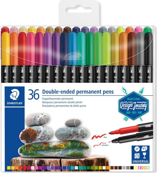 Staedtler Διπλής Όψης Μόνιμοι Μαρκαδόροι, 36 Χρώματα, Κωνική Μύτη