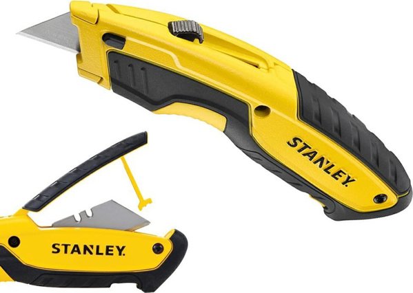 Stanley Μαχαίρι Γενικής Χρήσης με Αναδιπλούμενη Λεπίδα, 3 Ανταλλακτικά, Συρόμενος Μηχανισμός & Λαστιχένια Λαβή, 10-499