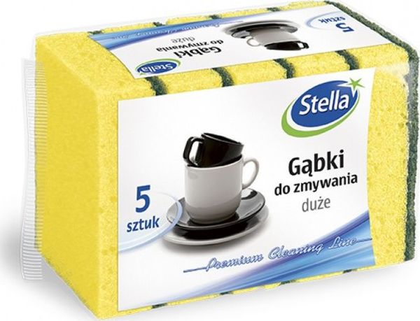 Σφουγγάρια Πιάτων Stella Μεγάλα, 5 Τεμάχια, με Μαύρη Τραχιά Ίνα Καθαρισμού, Πολύχρωμα