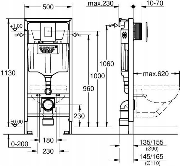 Σκελετός Grohe Concealed WC και σετ κουμπιών Grohe RAPID SL 3-IN-1 38772SH0, λευκό κουμπί