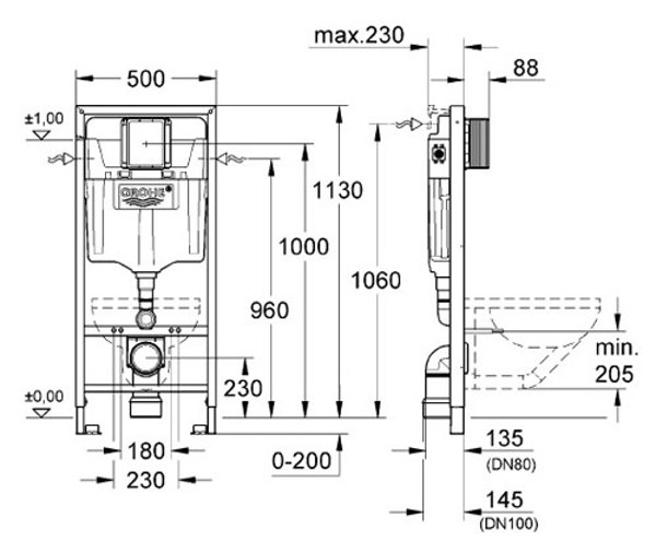 Σκελετός Grohe Arena Cosmopolitan 3w1 για κρεμαστή λεκάνη (38981000)