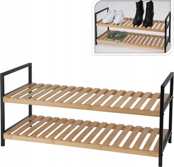 Ράφι Παπουτσιών Storage Solutions, 2 Επιπέδων, Μπαμπού με Μεταλλικό Σκελετό, 70 x 30 x 32 cm