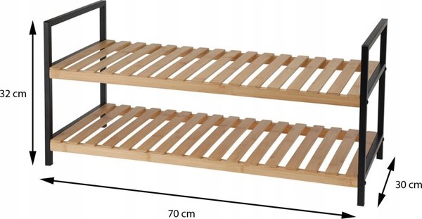 Ράφι Παπουτσιών Storage Solutions, 2 Επιπέδων, Μπαμπού με Μεταλλικό Σκελετό, 70 x 30 x 32 cm