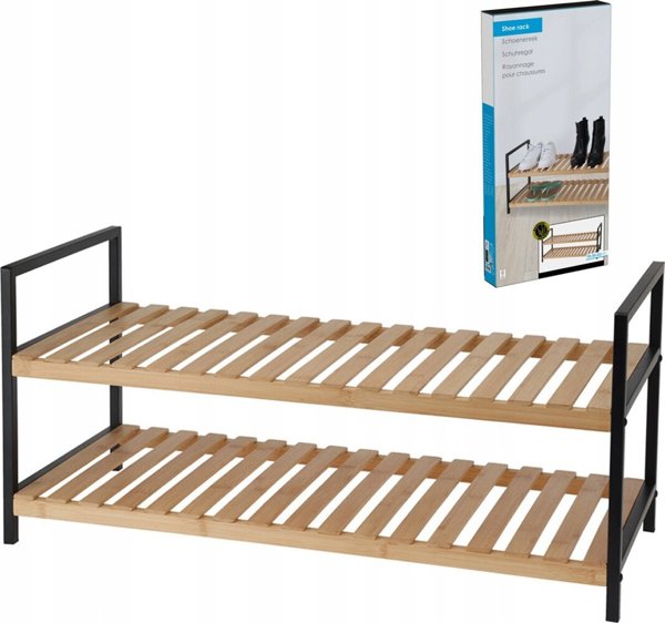 Ράφι Παπουτσιών Storage Solutions, 2 Επιπέδων, Μπαμπού με Μεταλλικό Σκελετό, 70 x 30 x 32 cm
