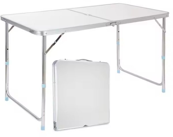 Πτυσσόμενο Ρυθμιζόμενο Αλουμινένιο Λευκό Τραπέζι Κάμπινγκ 120x60cm