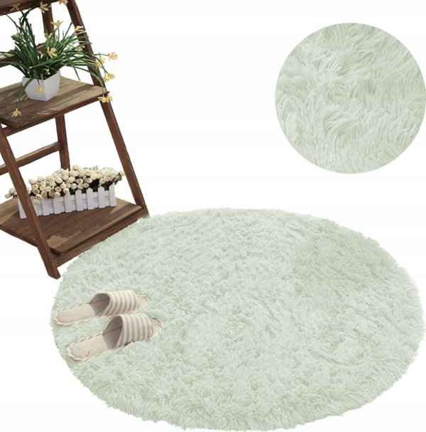 Στρογγυλό Χαλί Shaggy Strado 120x120cm, White Lime, Λευκό/Λαχανί