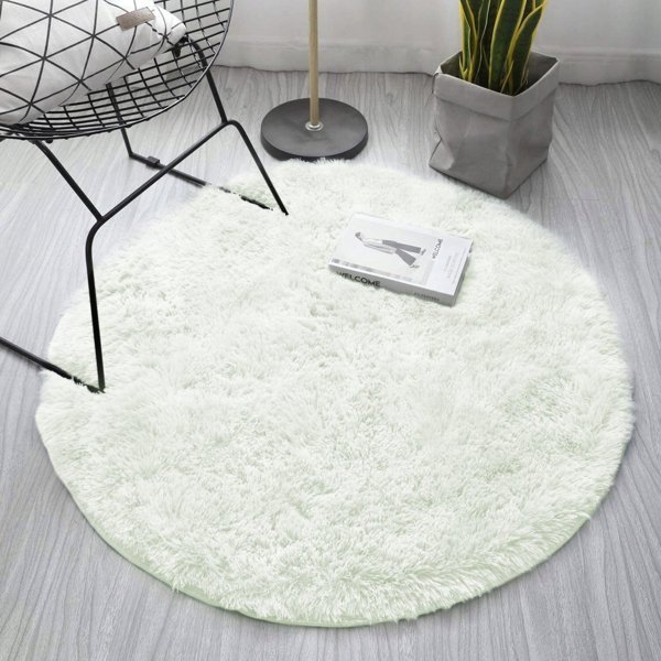 Στρογγυλό Χαλί Shaggy Strado 120x120cm, White Lime, Λευκό/Λαχανί