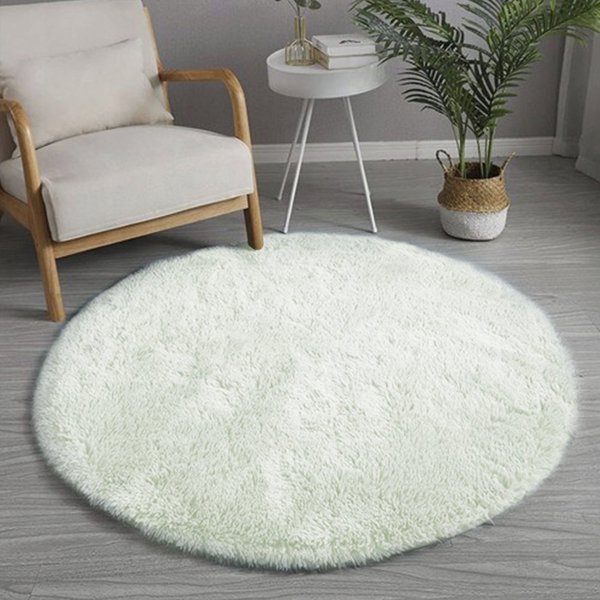 Στρογγυλό Χαλί Shaggy Strado 120x120cm, White Lime, Λευκό/Λαχανί