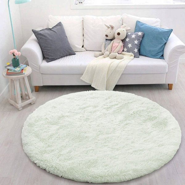 Στρογγυλό Χαλί Shaggy Strado 120x120cm, White Lime, Λευκό/Λαχανί