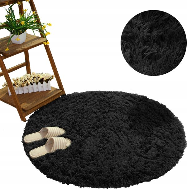 Strado Στρογγυλό Χαλί Shaggy BlackSky, 120x120 εκ., Μαύρο
