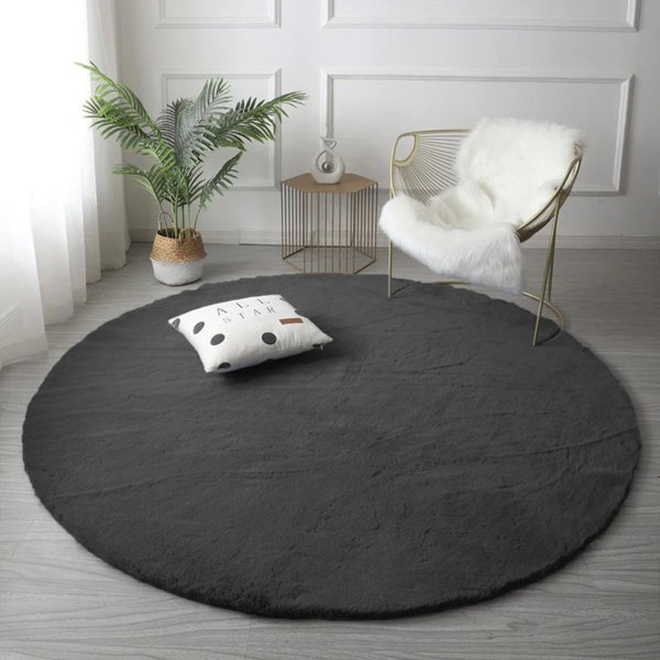 Strado Χαλί Στρογγυλό Rabbit Deep Grey 180x180cm, Αντιολισθητικό, 20mm Πέλες
