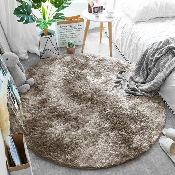 Στρογγυλό Χαλί Shaggy Strado Ombre 140x140cm - Μπεζ - Πυκνό Χαλί με Προστατευτικές Ραφές