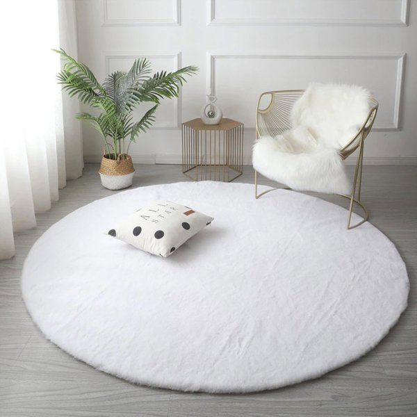 Strado Στρογγυλό Χαλί Rabbit 110x110cm Λευκό - Μαλακό & Αντιαλλεργικό