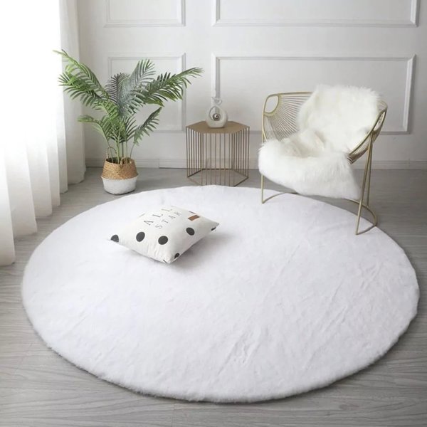 Strado Στρογγυλό Χαλί Rabbit 200x200cm, Μαλακό Αντιαλλεργικό Χαλί με Αντιολισθητική Επιφάνεια, Λευκό