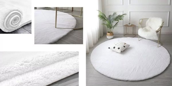 Strado Στρογγυλό Χαλί Rabbit 200x200cm, Μαλακό Αντιαλλεργικό Χαλί με Αντιολισθητική Επιφάνεια, Λευκό