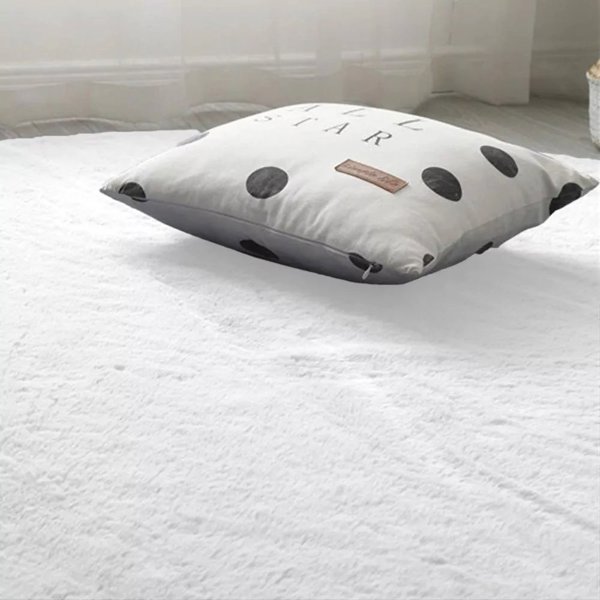 Strado Στρογγυλό Χαλί Rabbit 200x200cm, Μαλακό Αντιαλλεργικό Χαλί με Αντιολισθητική Επιφάνεια, Λευκό