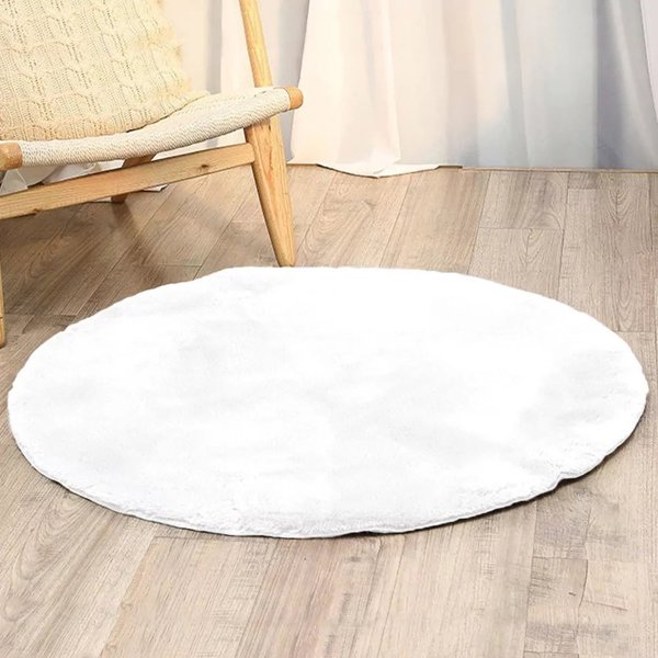 Strado Στρογγυλό Χαλί Rabbit 200x200cm, Μαλακό Αντιαλλεργικό Χαλί με Αντιολισθητική Επιφάνεια, Λευκό